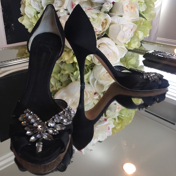 Giuseppe Zanotti Shoes - Giuseppe Zanotti Black Satin Crystal D'orsay Heels